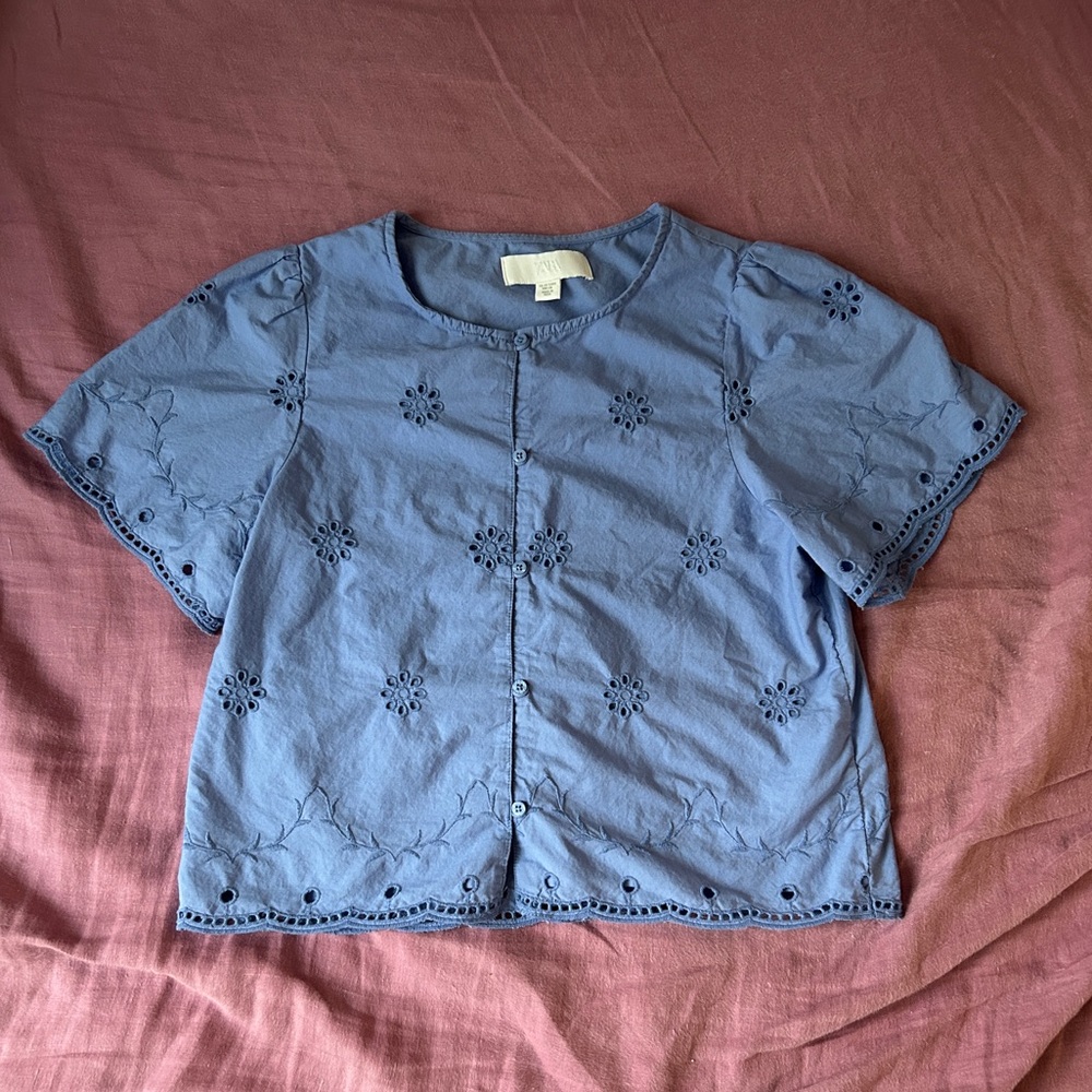Zara blue embroided top